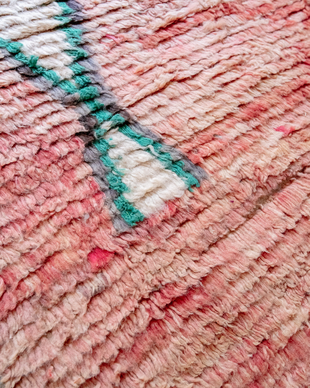Modern, designer, handcrafted Berber rug from Morocco. Vintage carpet with beautiful colours and patterns and fluffy texture.